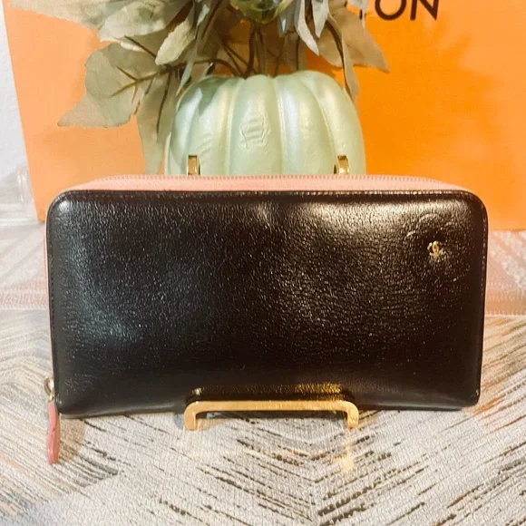 Chanel black and pink zipper long wallet